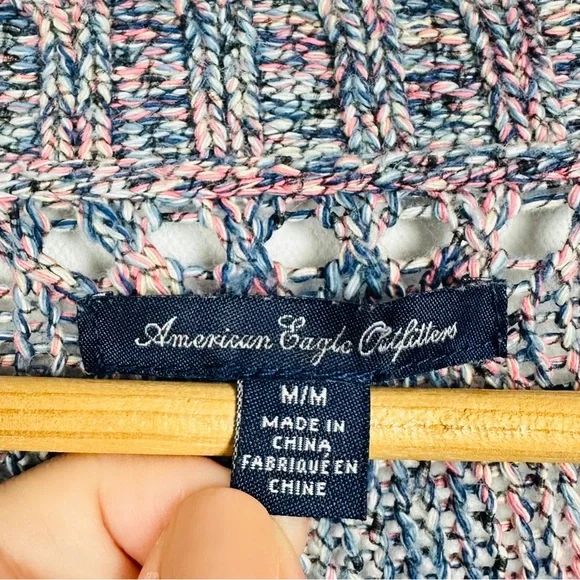 American Eagle Slouchy Marled Knit V Neck Button Up Grandpa Cardigan Sweater M - Picture 7 of 9